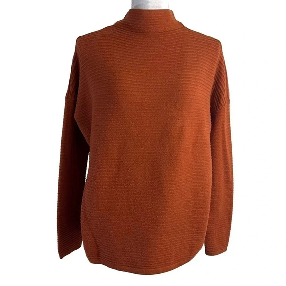 French Connection Burnt Orange Sweater Size Small Mock Neck Ribbed Pullover Top - Picture 1 of 6